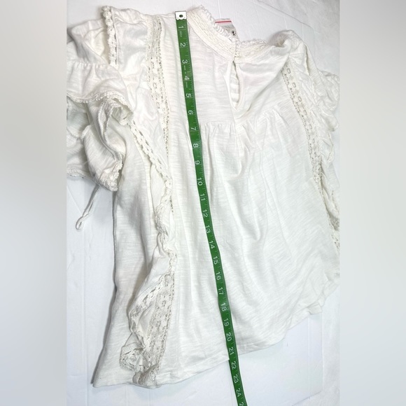 NWT LADIES FREE PEOPLE IVORY LACE RUFFLE  slubbed jersey BLOUSE SIZE XSmall - Picture 7 of 14